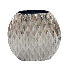 Tischvase Aluminium 335cm Silber - Dekovase rund mit Rautenmuster -