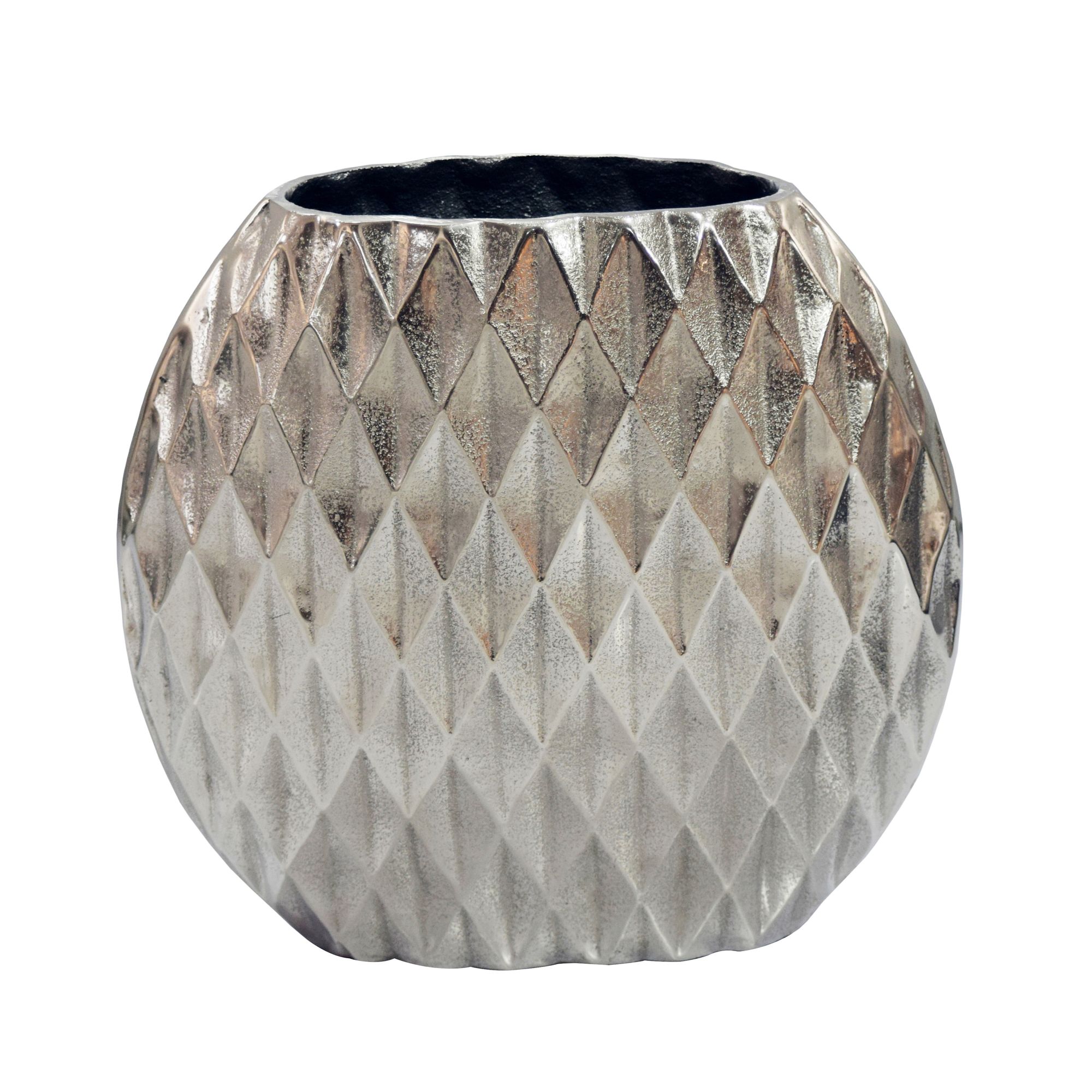 Tischvase Aluminium 335cm Silber Dekovase rund mit Rautenmuster – Bild 7