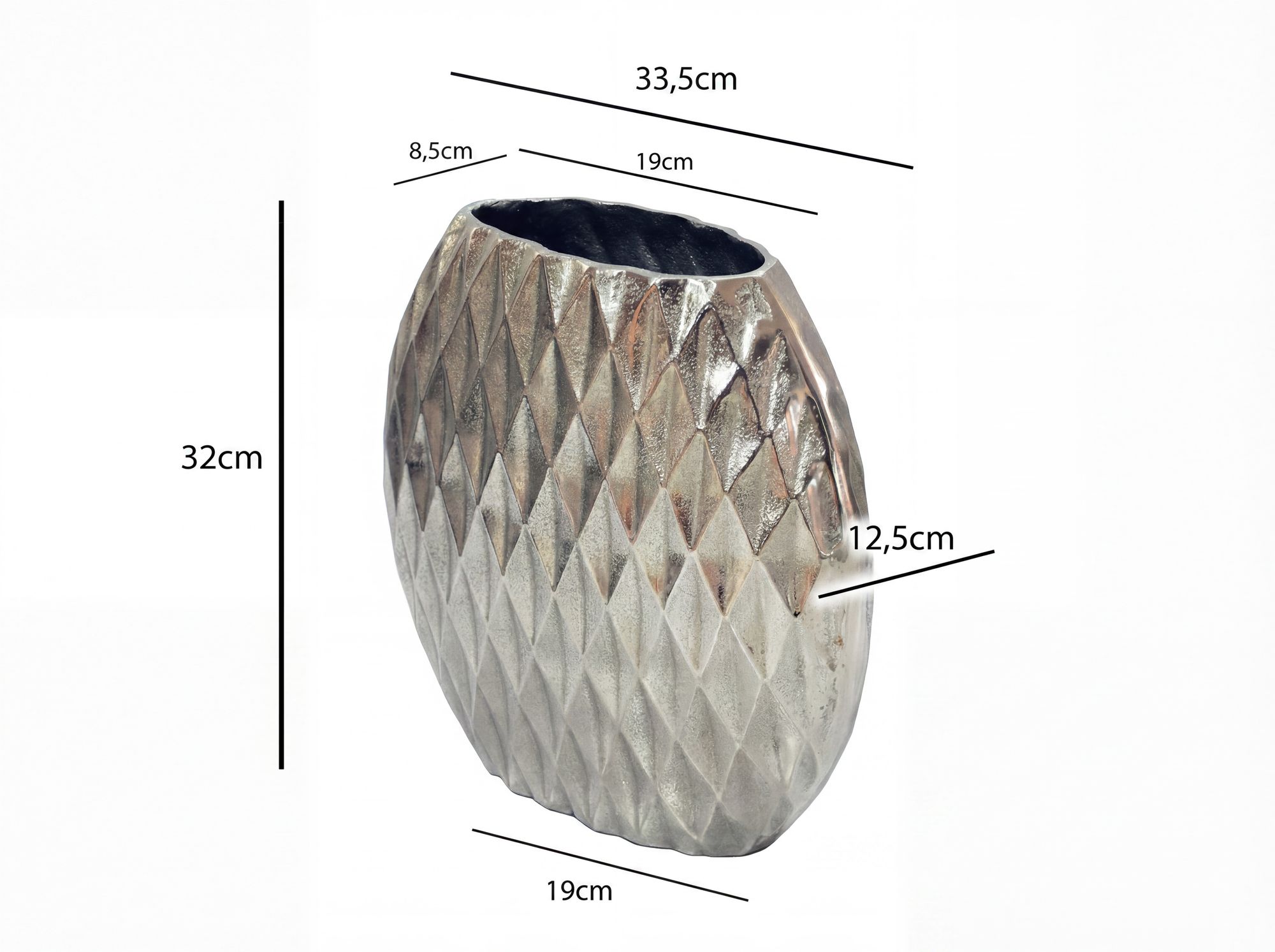 Tischvase Aluminium 335cm Silber Dekovase rund mit Rautenmuster – Bild 4