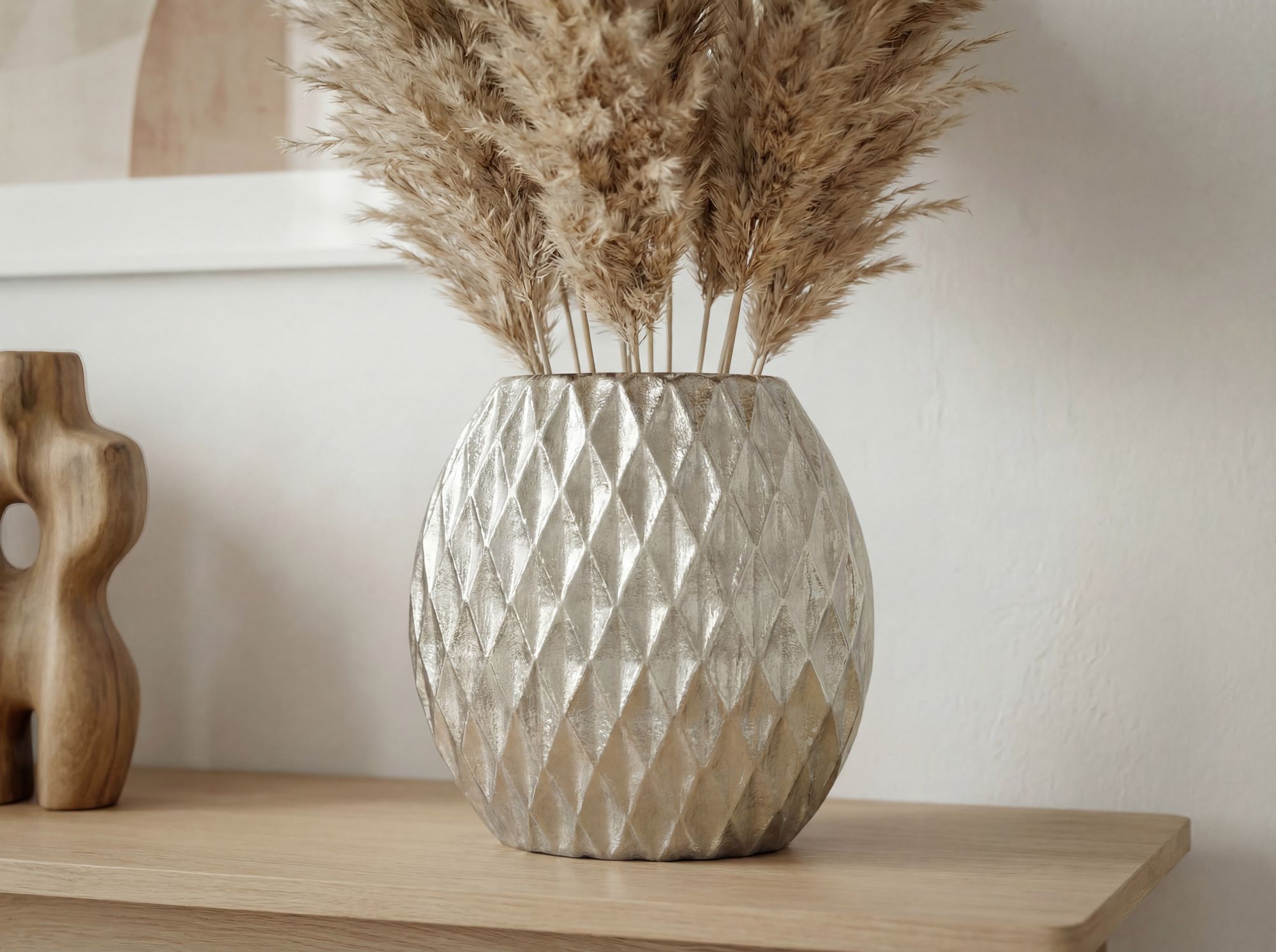 Tischvase Aluminium 335cm Silber Dekovase rund mit Rautenmuster – Bild 5
