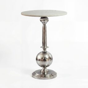 Beistelltisch Rund 40x40cm Silber mit massiver Marmorplatte Weiß - Design