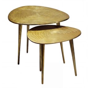 2er Set Couchtisch Aluminium Gold - Design Beistelltisch Set Organisch