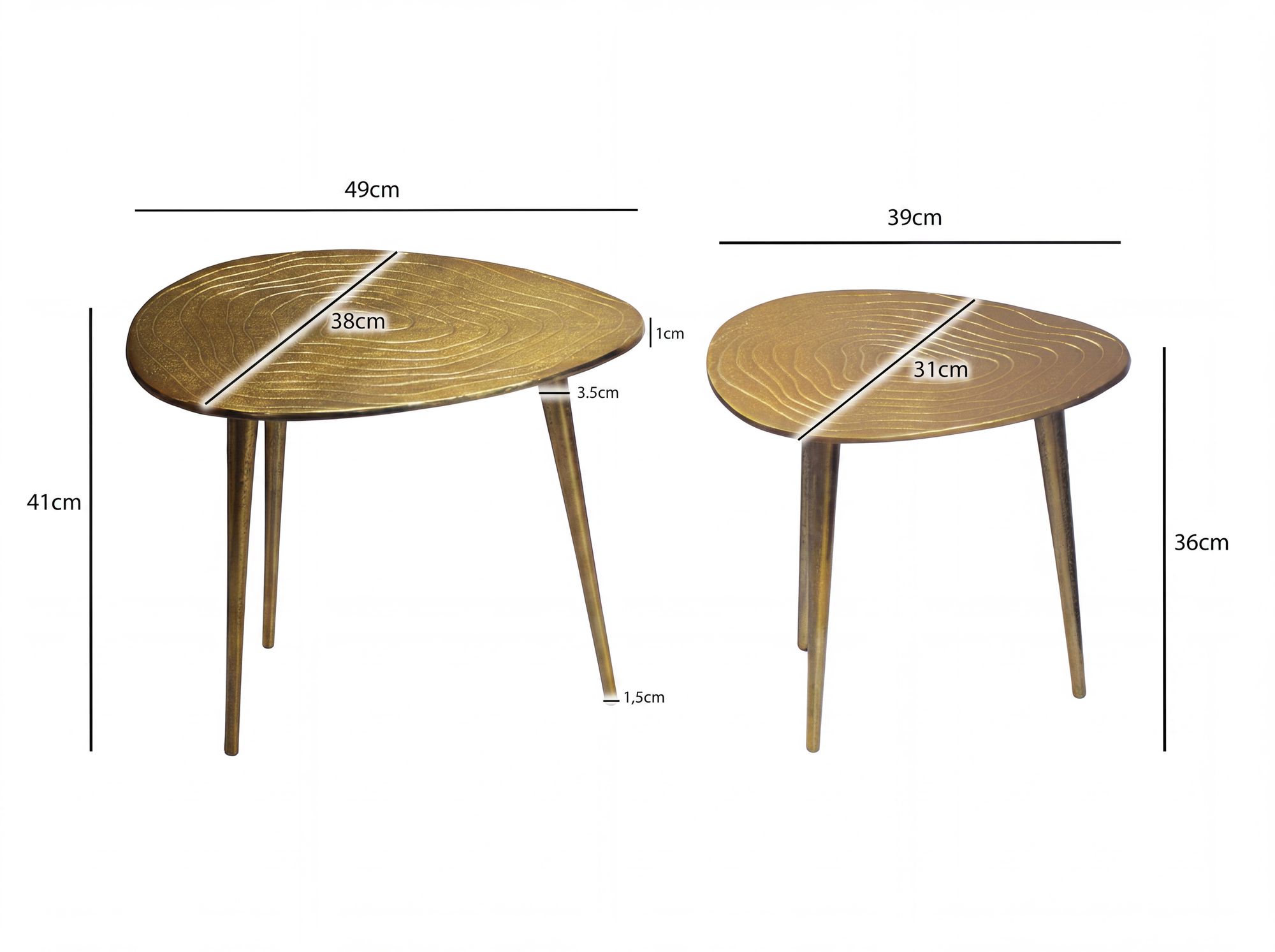 2er Set Couchtisch Aluminium Gold Design Beistelltisch Set Organisch – Bild 4