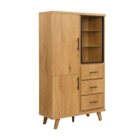 Hochschrank MDF 188cm Eiche Dekor Groß mit Türen und Schubladen