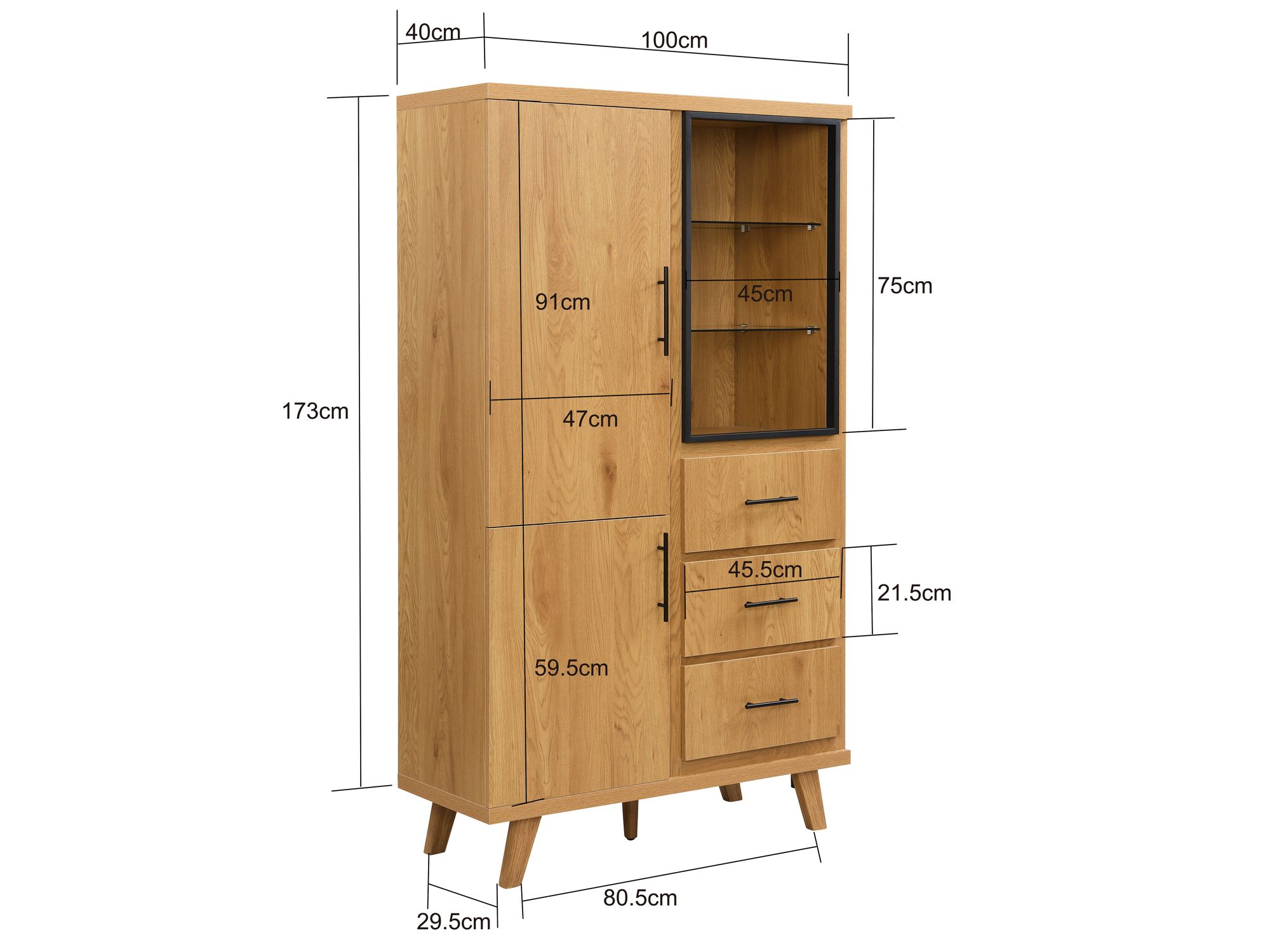 Hochschrank MDF 188cm Eiche Dekor Groß mit Türen und Schubladen – Bild 4