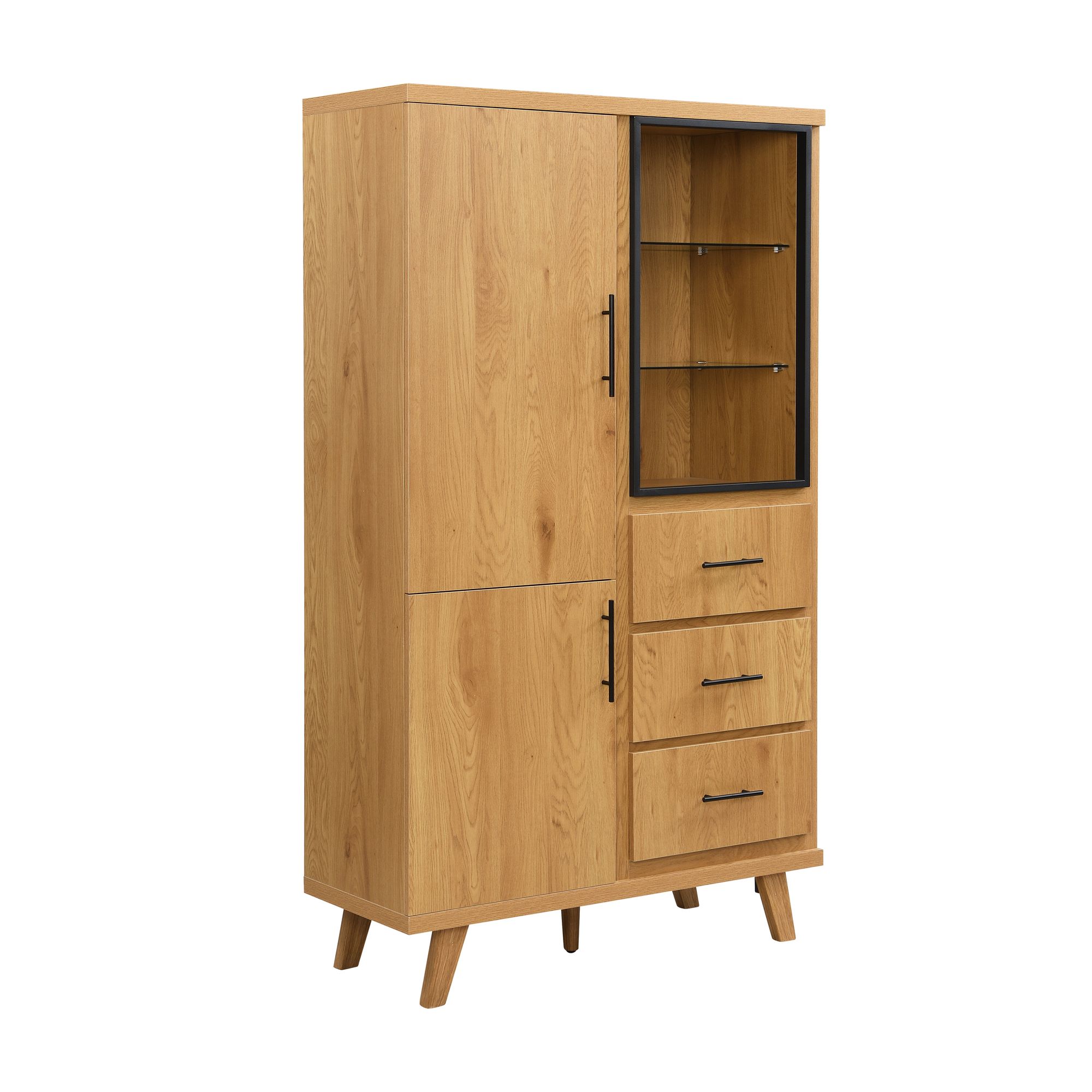 Hochschrank MDF 188cm Eiche Dekor Groß mit Türen und Schubladen – Bild 7