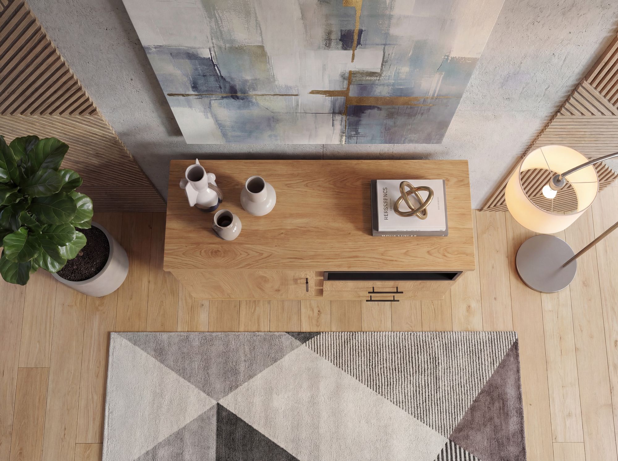 Sideboard Eiche Dekor 116cm Kommode mit Tür und 2 Schubladen – Bild 6