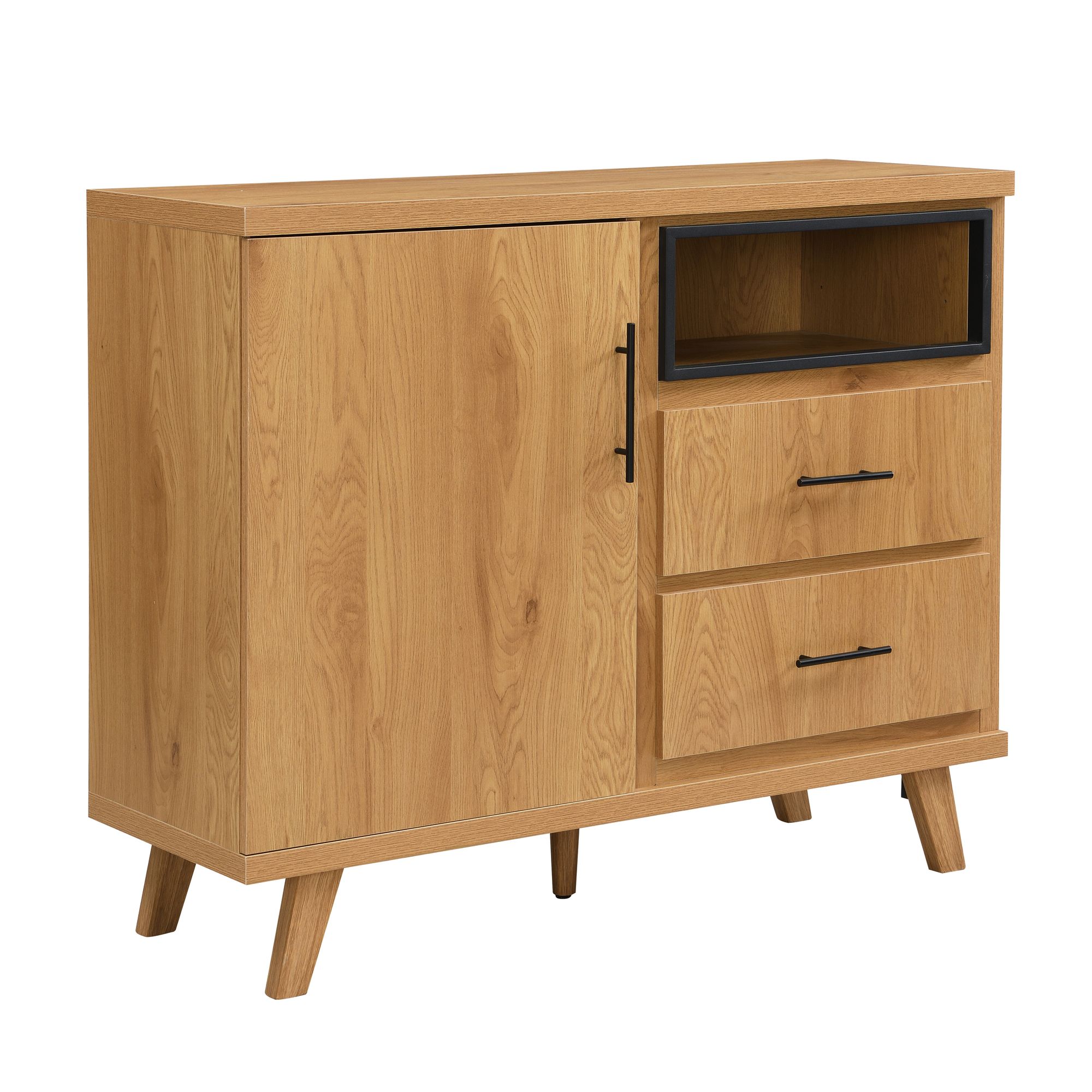 Sideboard Eiche Dekor 116cm Kommode mit Tür und 2 Schubladen – Bild 7