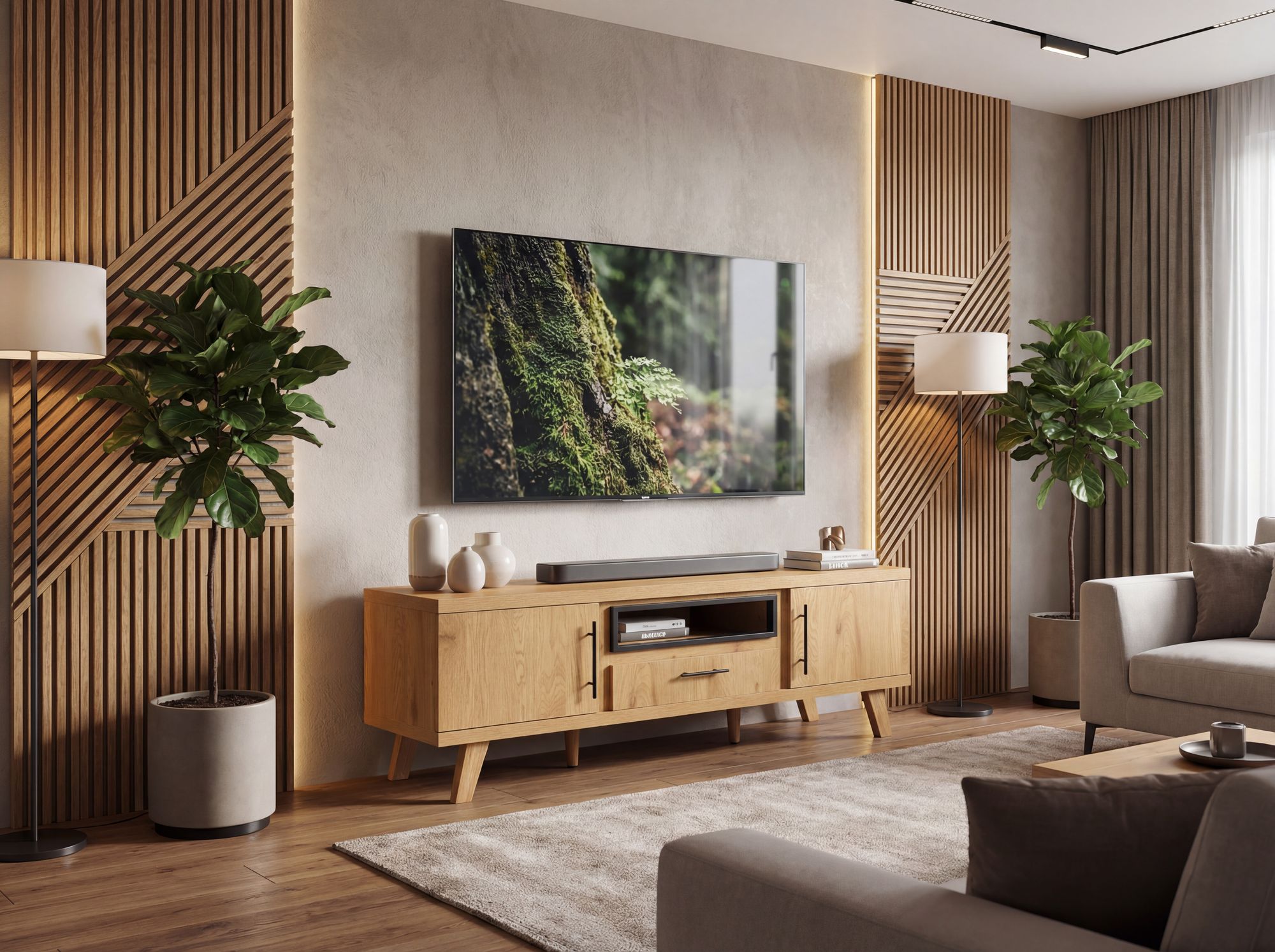 TV Lowboard 150cm Eiche Dekor Moderner Fernsehschrank mit 2 Türen – Bild 3