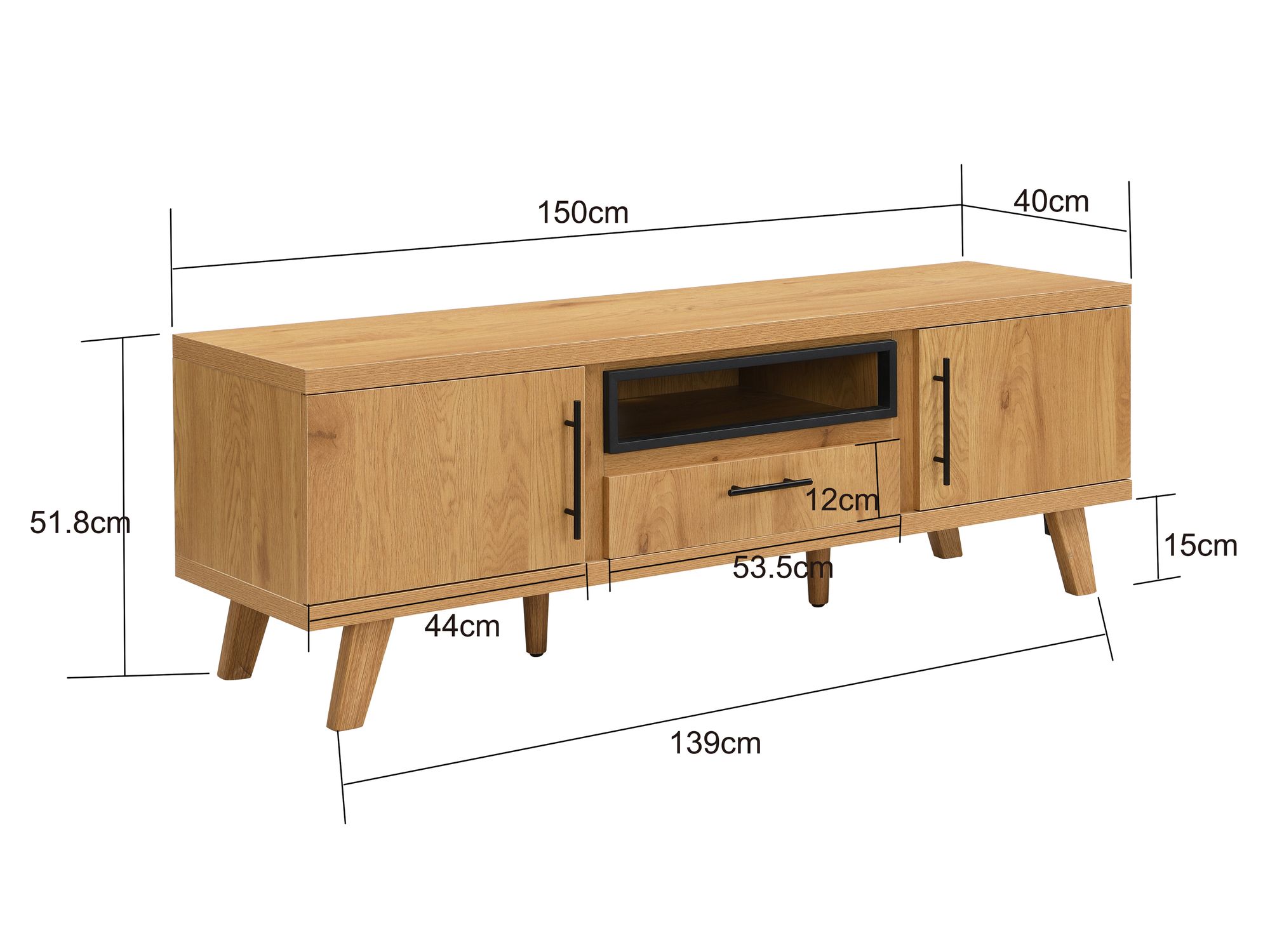 TV Lowboard 150cm Eiche Dekor Moderner Fernsehschrank mit 2 Türen – Bild 4