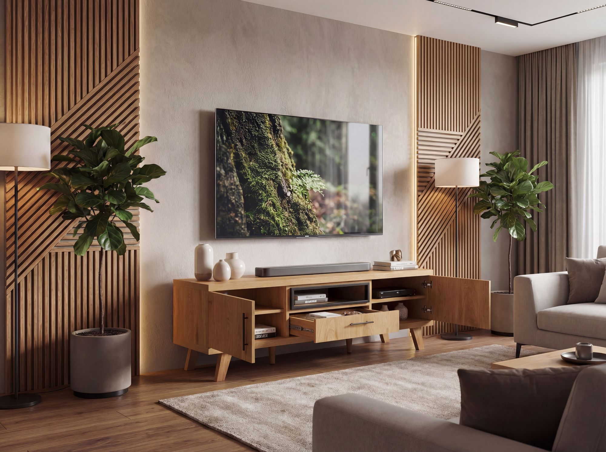 TV Lowboard 150cm Eiche Dekor Moderner Fernsehschrank mit 2 Türen – Bild 5