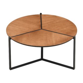 Couchtisch 80cm MDF Holzoptik - Runder Wohnzimmertisch Metall - Design