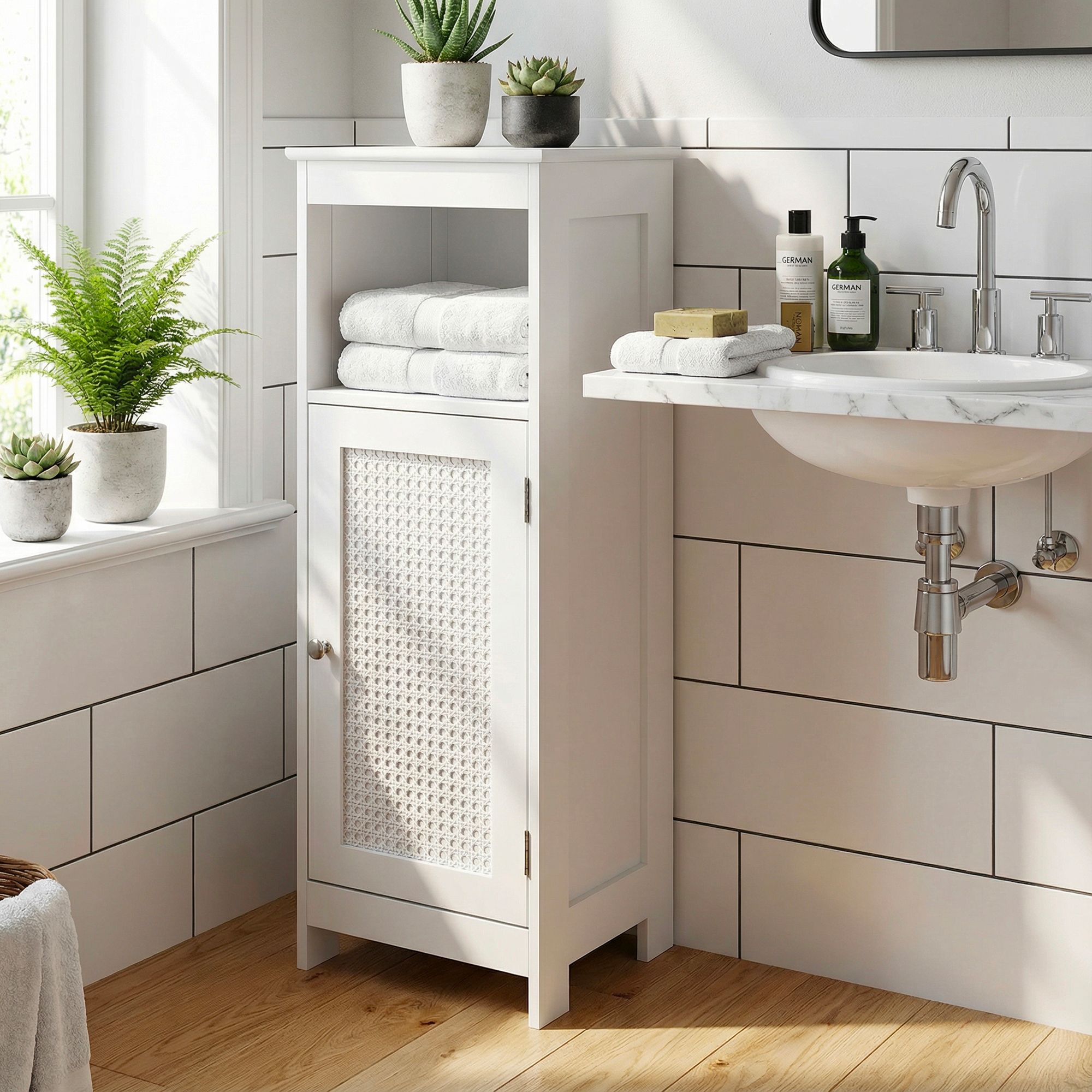 Badschrank 80 x 30 x 28 cm Weiß Schmal – Bild 3