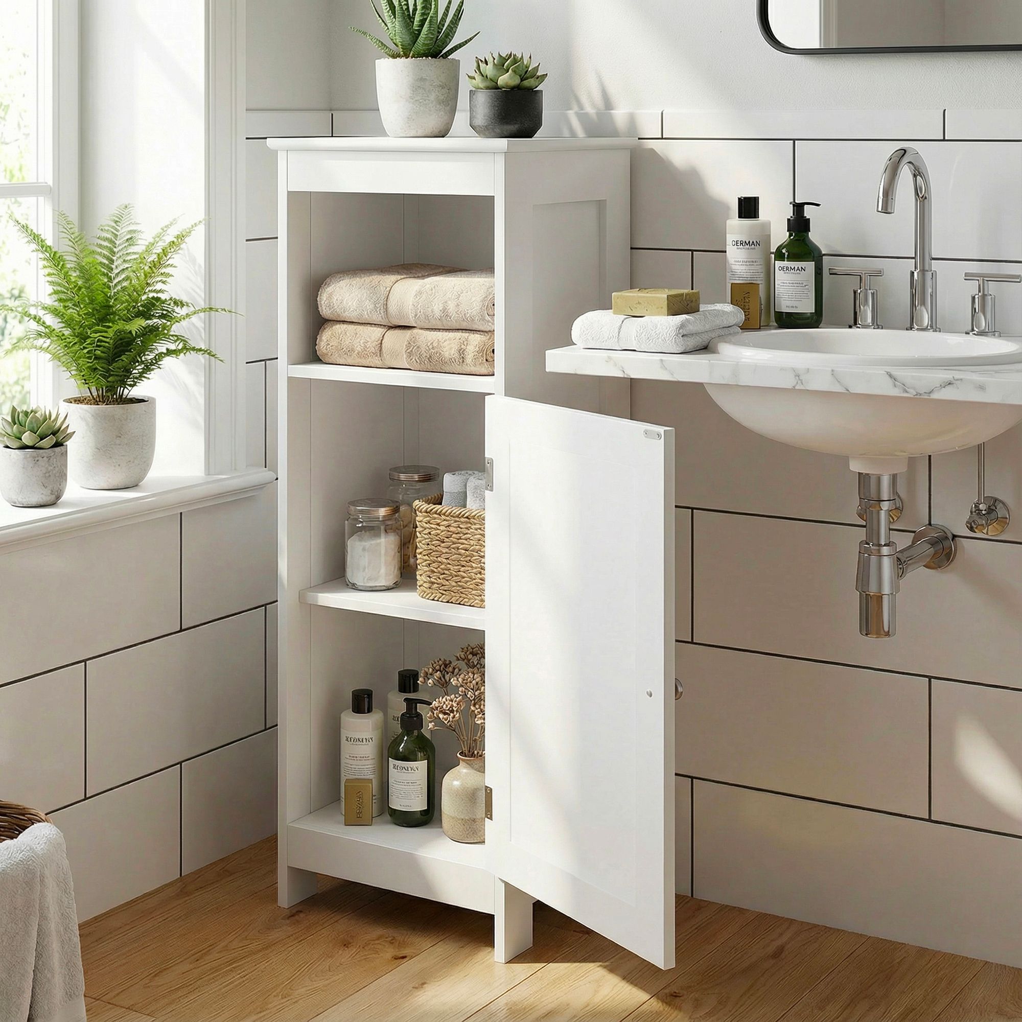 Badschrank 80 x 30 x 28 cm Weiß Schmal – Bild 5