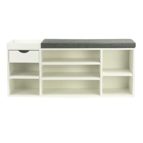 Schuhbank Flur Weiß 100cm mit Sitzkissen – Sitzbank mit Schublade