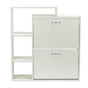 Moderner Schuhkipper Holz 2 Fächer Weiß 12 Paar Schuhe Schuhschrank