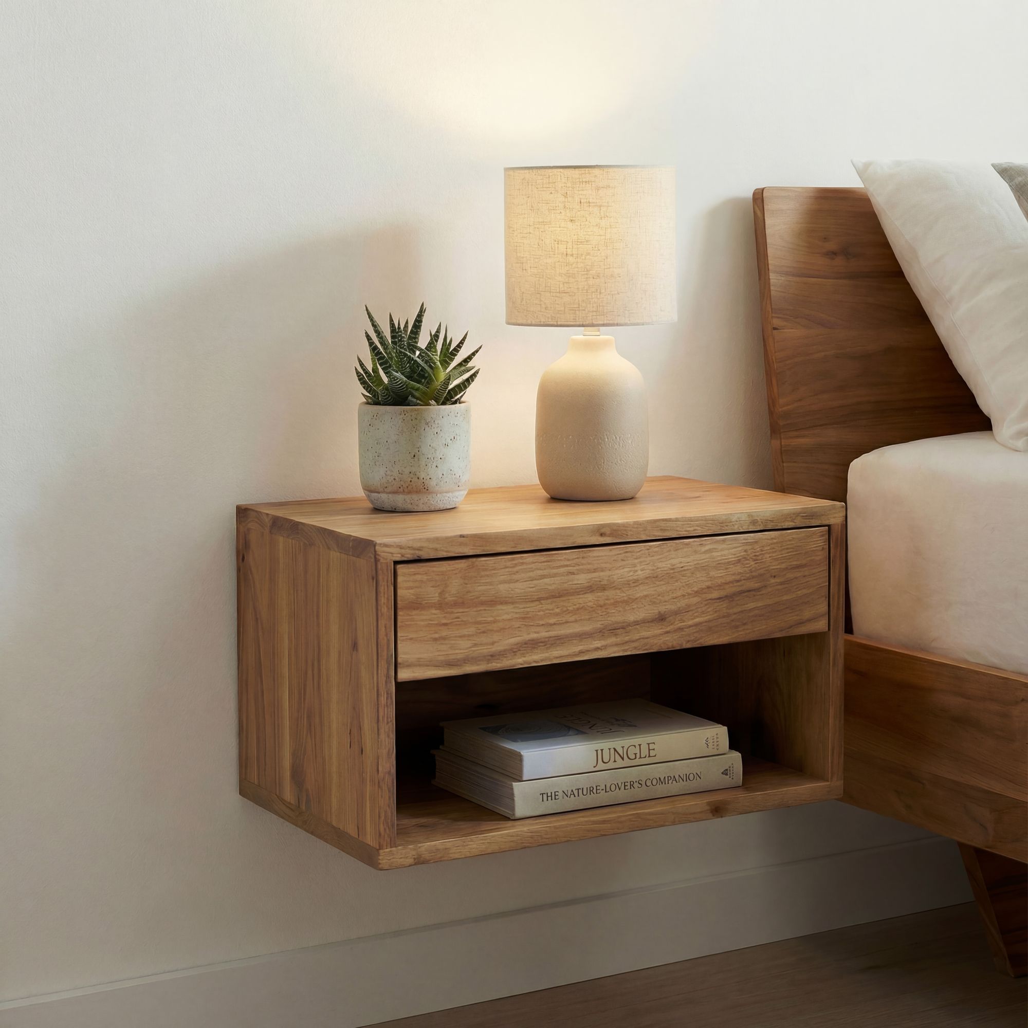 Nachtkonsole für Wandmontage 50x35cm Akazie Massivholz Braun - Nachttisch mit – Bild 2