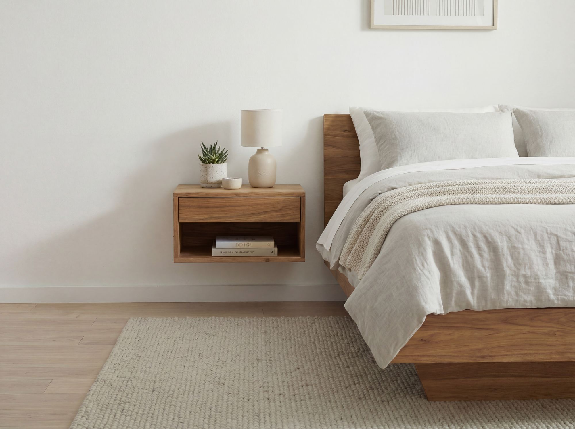 Nachtkonsole für Wandmontage 50x35cm Akazie Massivholz Braun - Nachttisch mit – Bild 3