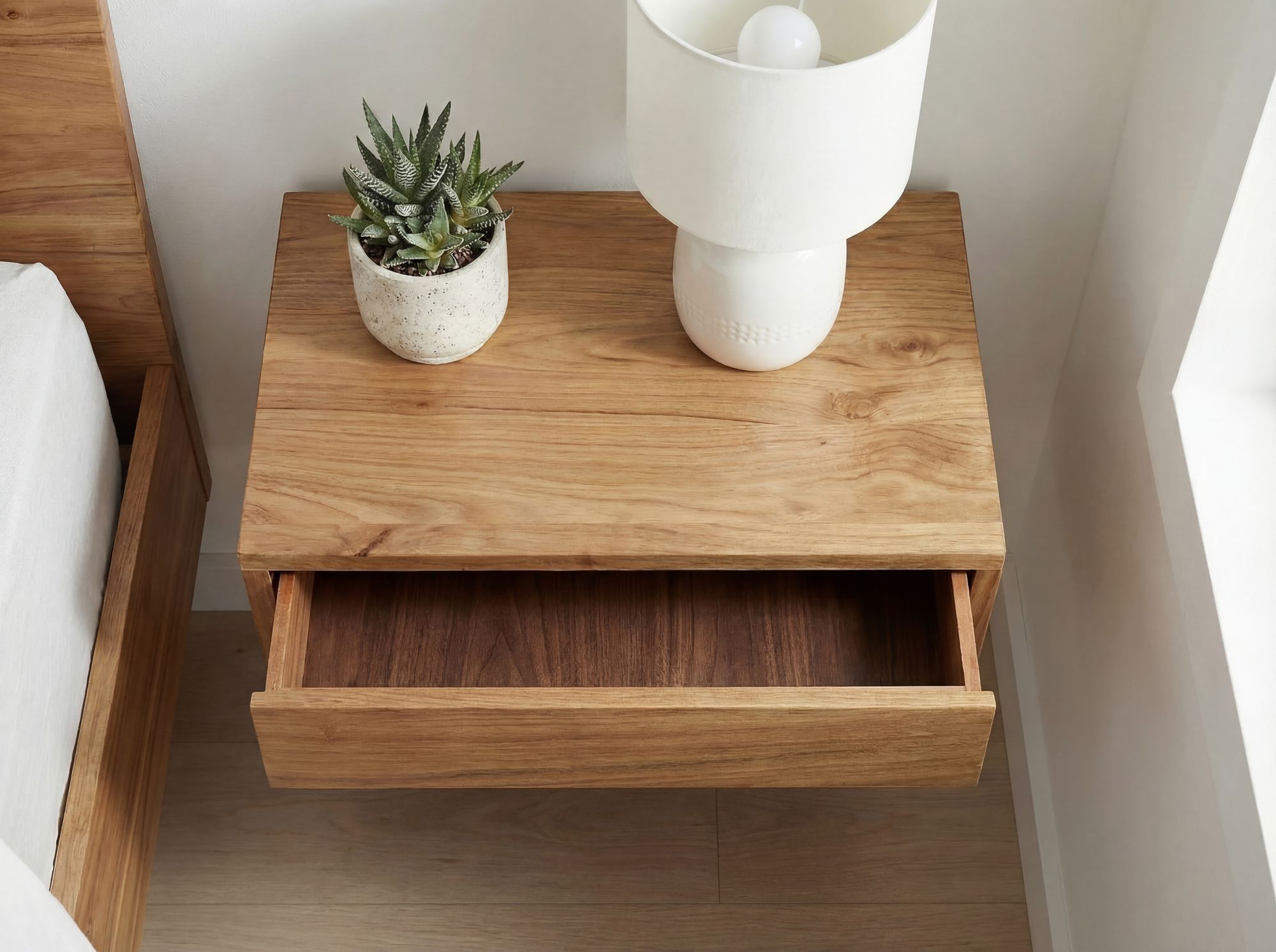 Nachtkonsole für Wandmontage 50x35cm Akazie Massivholz Braun - Nachttisch mit – Bild 5