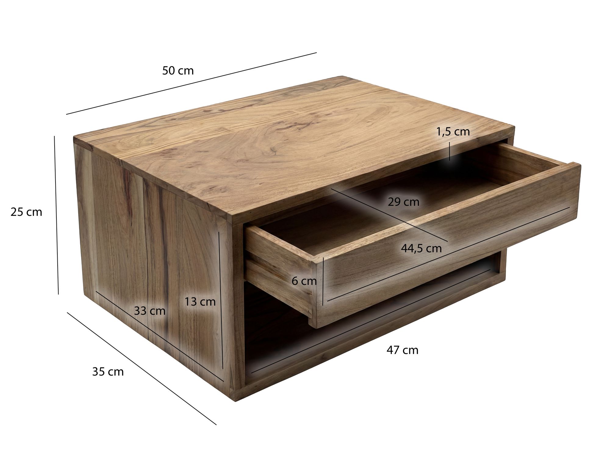 Nachtkonsole für Wandmontage 50x35cm Akazie Massivholz Braun - Nachttisch mit – Bild 4