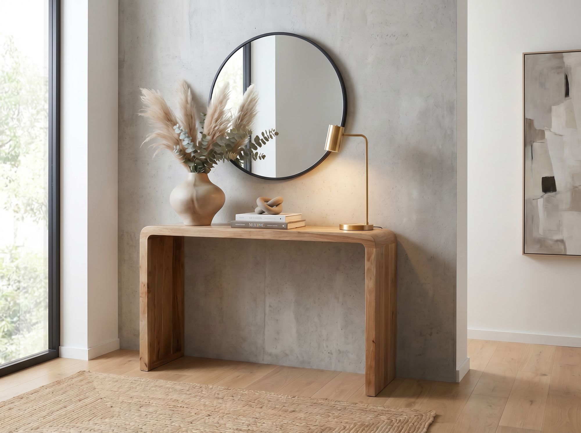 Konsolentisch Akazie Massivholz 120cm Schmal Moderner Flurtisch Holz Anrichte – Bild 3