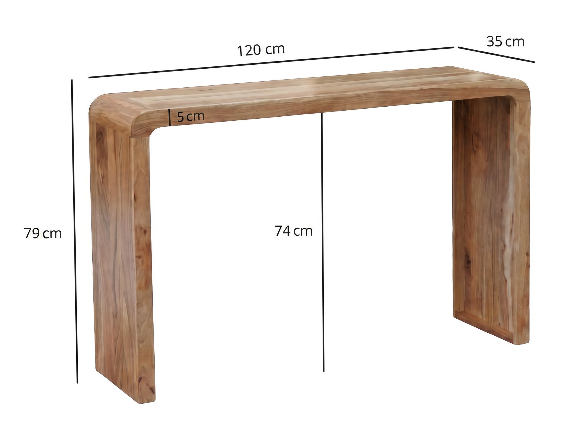 Konsolentisch Akazie Massivholz 120cm Schmal Moderner Flurtisch Holz Anrichte – Bild 4