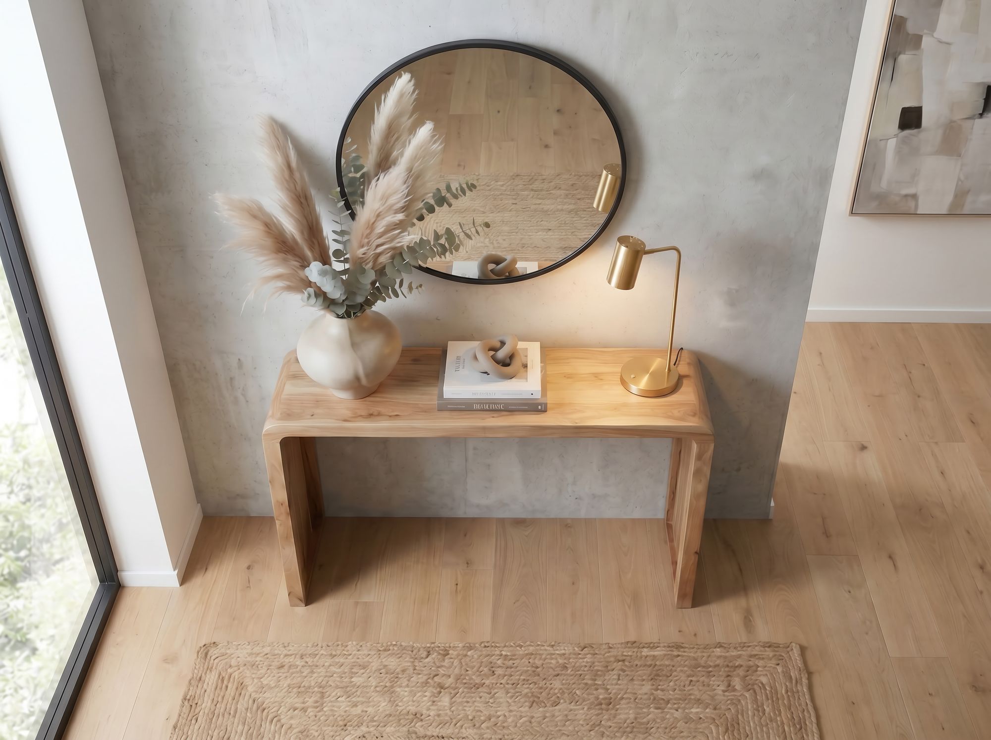 Konsolentisch Akazie Massivholz 120cm Schmal Moderner Flurtisch Holz Anrichte – Bild 5