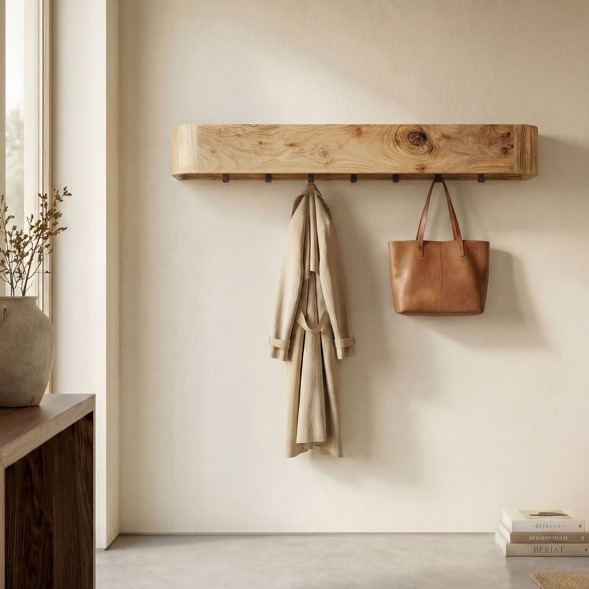 Wandgarderobe Akazie Massivholz 100cm Modernes Garderobenpaneel Hängegarderobe – Bild 2