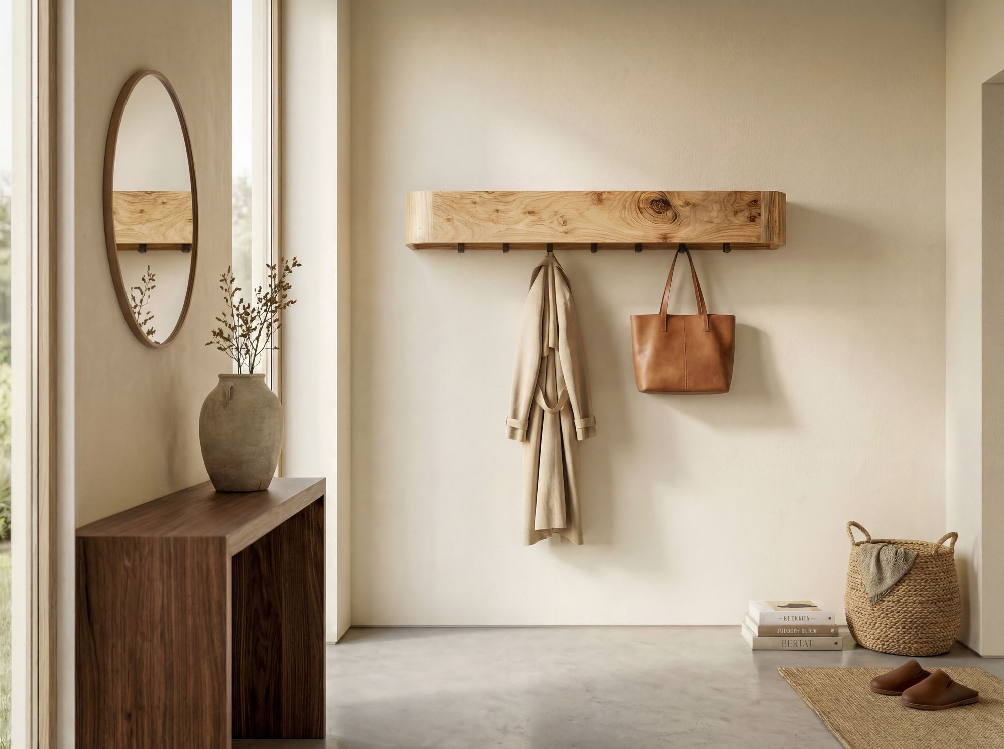 Wandgarderobe Akazie Massivholz 100cm Modernes Garderobenpaneel Hängegarderobe – Bild 3