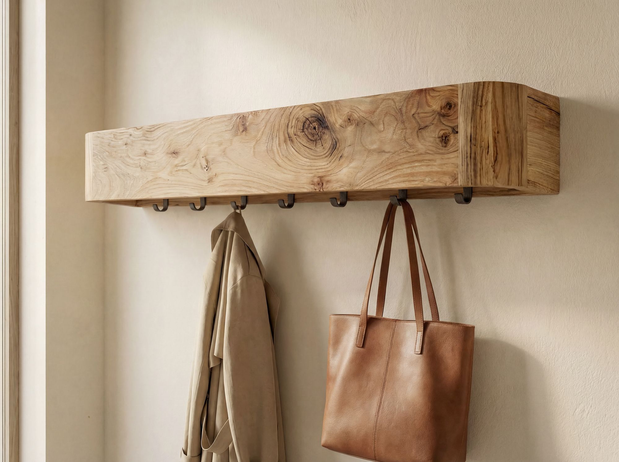 Wandgarderobe Akazie Massivholz 100cm Modernes Garderobenpaneel Hängegarderobe – Bild 5