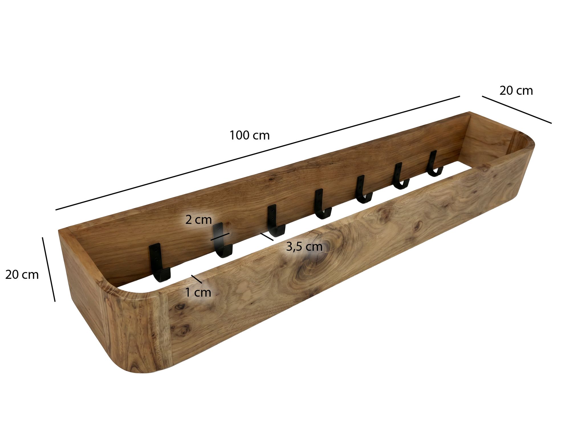 Wandgarderobe Akazie Massivholz 100cm Modernes Garderobenpaneel Hängegarderobe – Bild 4