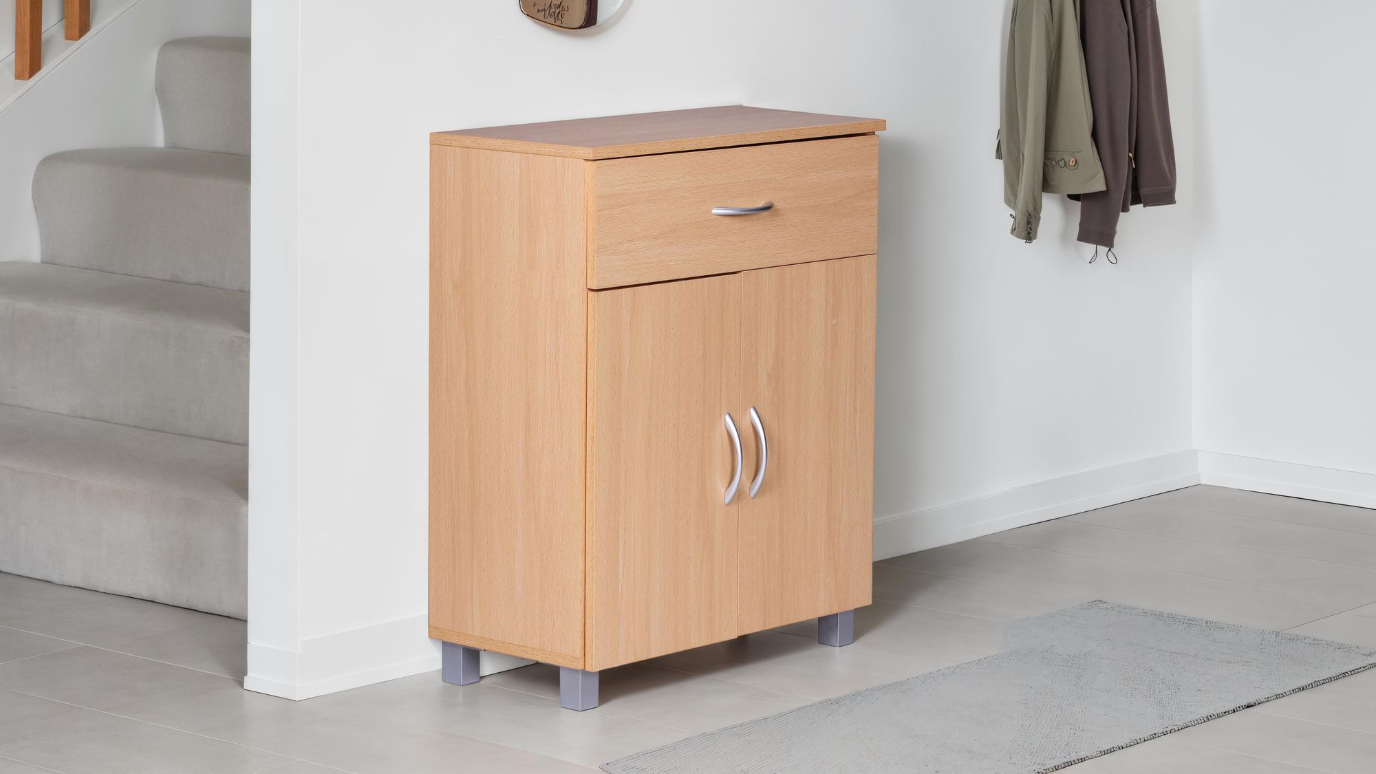 Schuhschrank mit Schublade und 2 Türen 60×75×30 cm Buche Optik – Bild 3