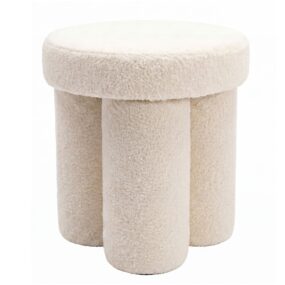 Sitzhocker Teddy Stoff 40cm Creme Rund - Design Stoffhocker -