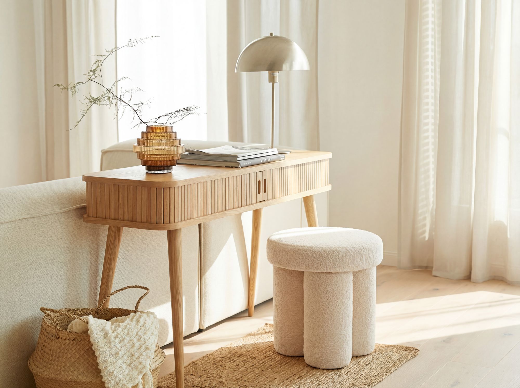 Sitzhocker Teddy Stoff 40cm Creme Rund Design Stoffhocker – Bild 3