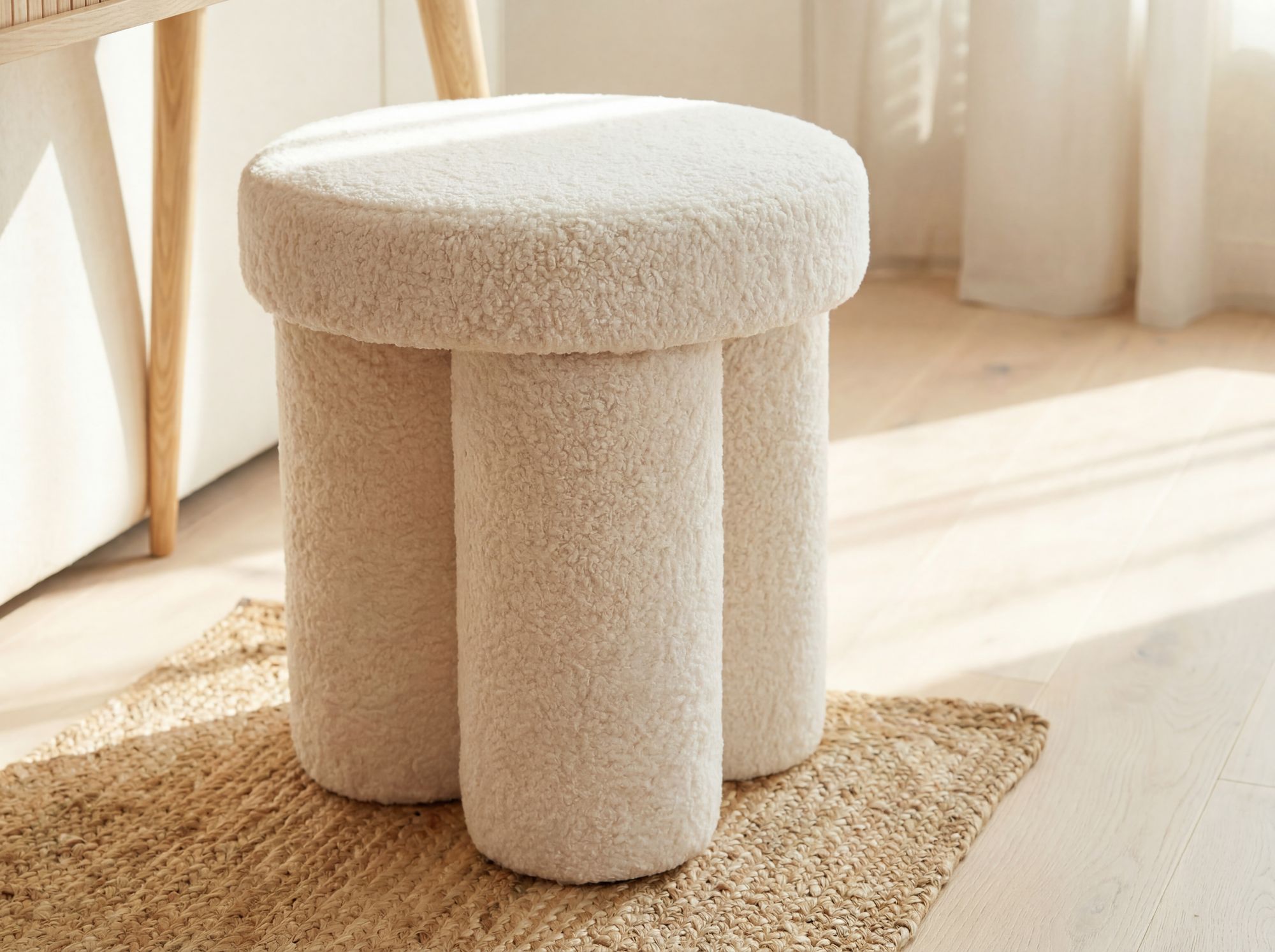 Sitzhocker Teddy Stoff 40cm Creme Rund Design Stoffhocker – Bild 6
