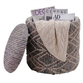 Sitzhocker mit Stauraum aus Stoff 40cm Grau Rund - Design