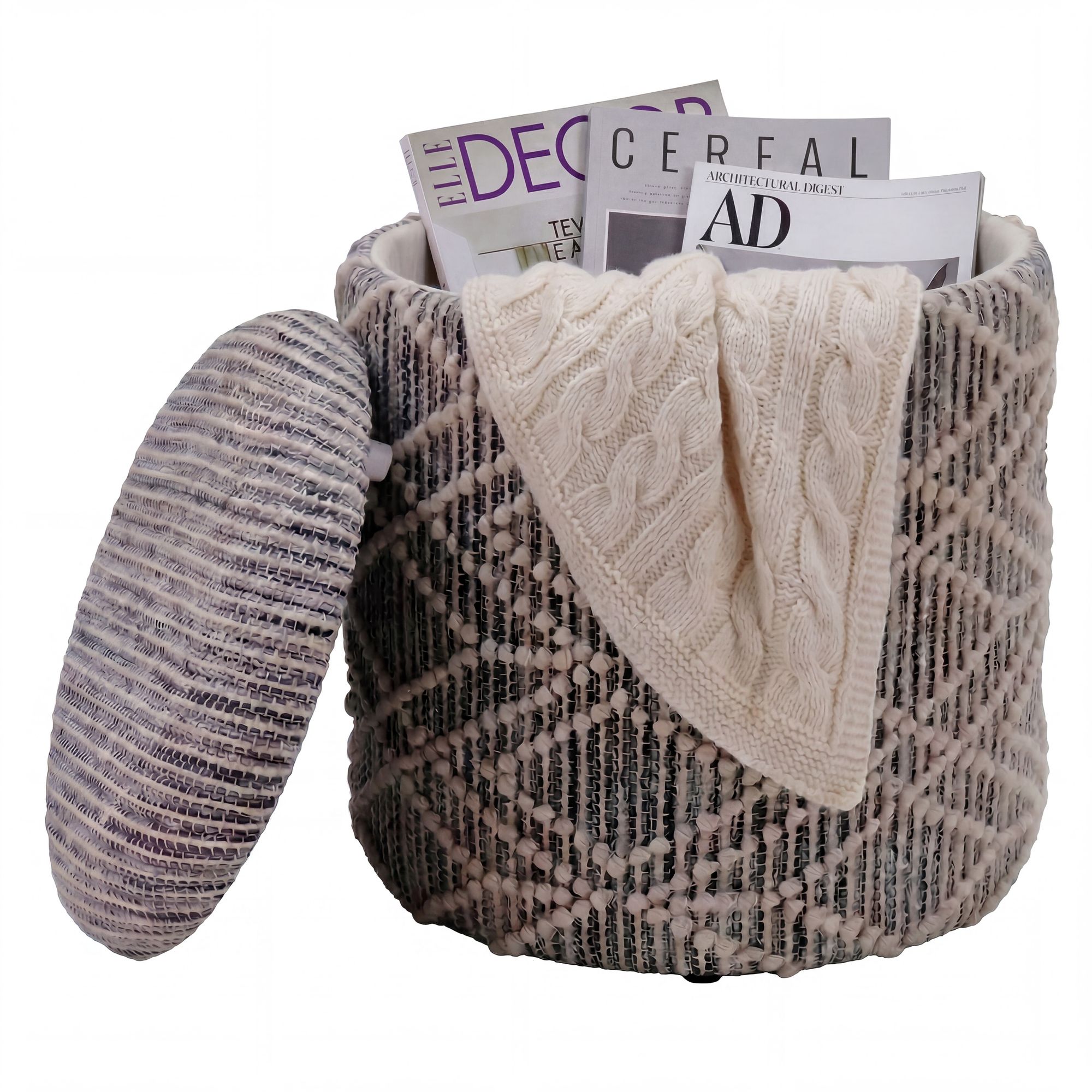Sitzhocker mit Stauraum aus Stoff 40cm Grau Rund - Design