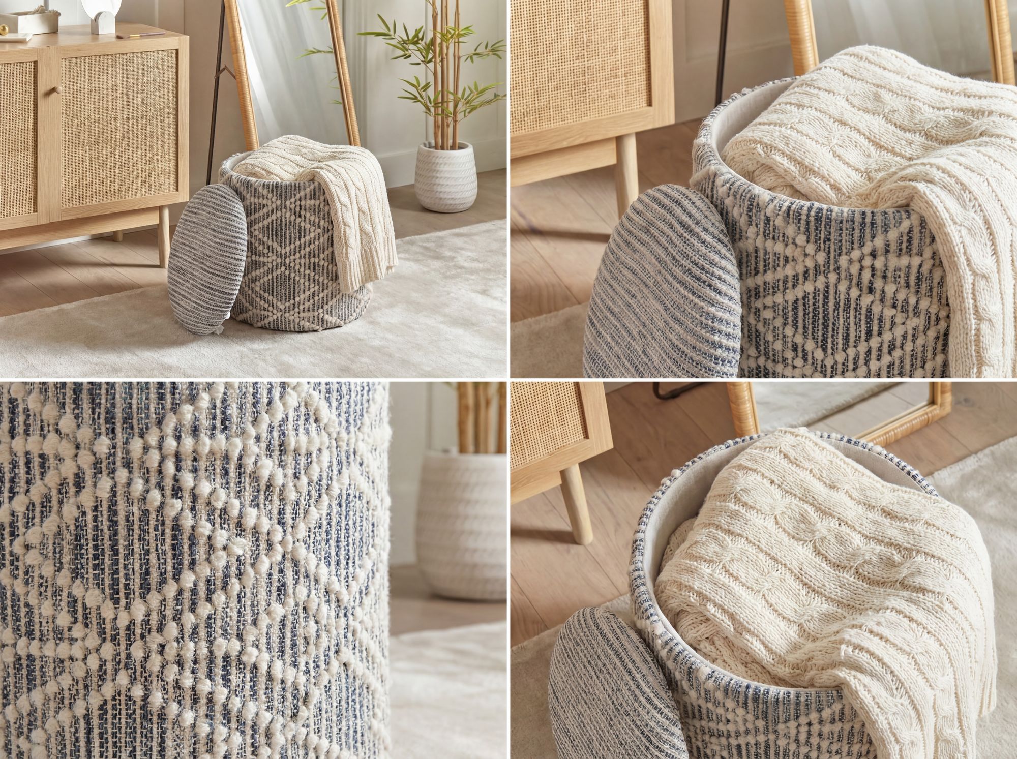 Sitzhocker mit Stauraum aus Stoff 40cm Grau Rund – Bild 5