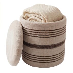Sitzhocker mit Stauraum aus Wolle 40cm Beige Stoff Rund -