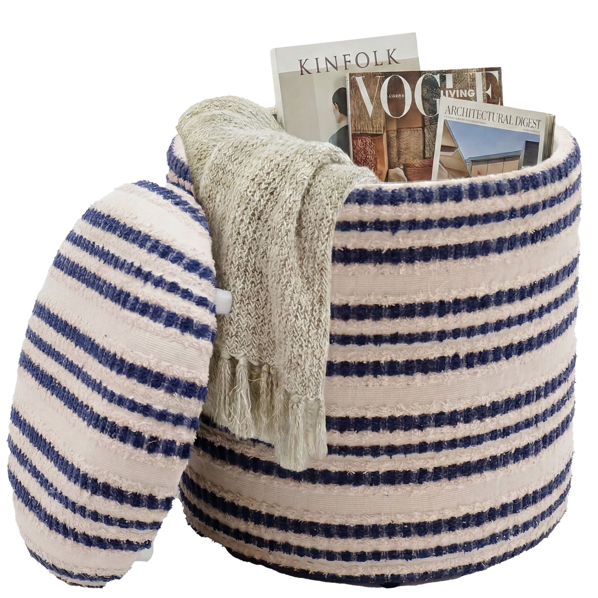 Sitzhocker mit Stauraum aus Baumwolle 40cm Beige Stoff Rund – Bild 7