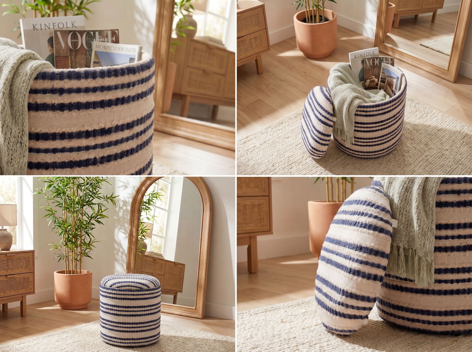 Sitzhocker mit Stauraum aus Baumwolle 40cm Beige Stoff Rund – Bild 5
