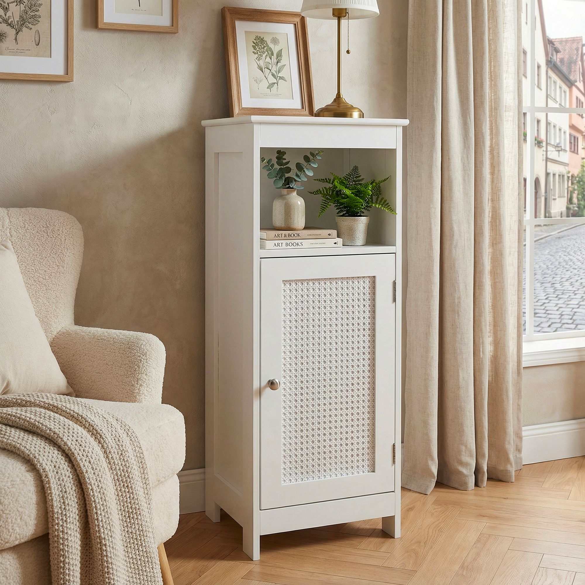 Standregal Weiß 80cm Nischenregal Tür & Ablage Wiener Geflecht – Bild 3