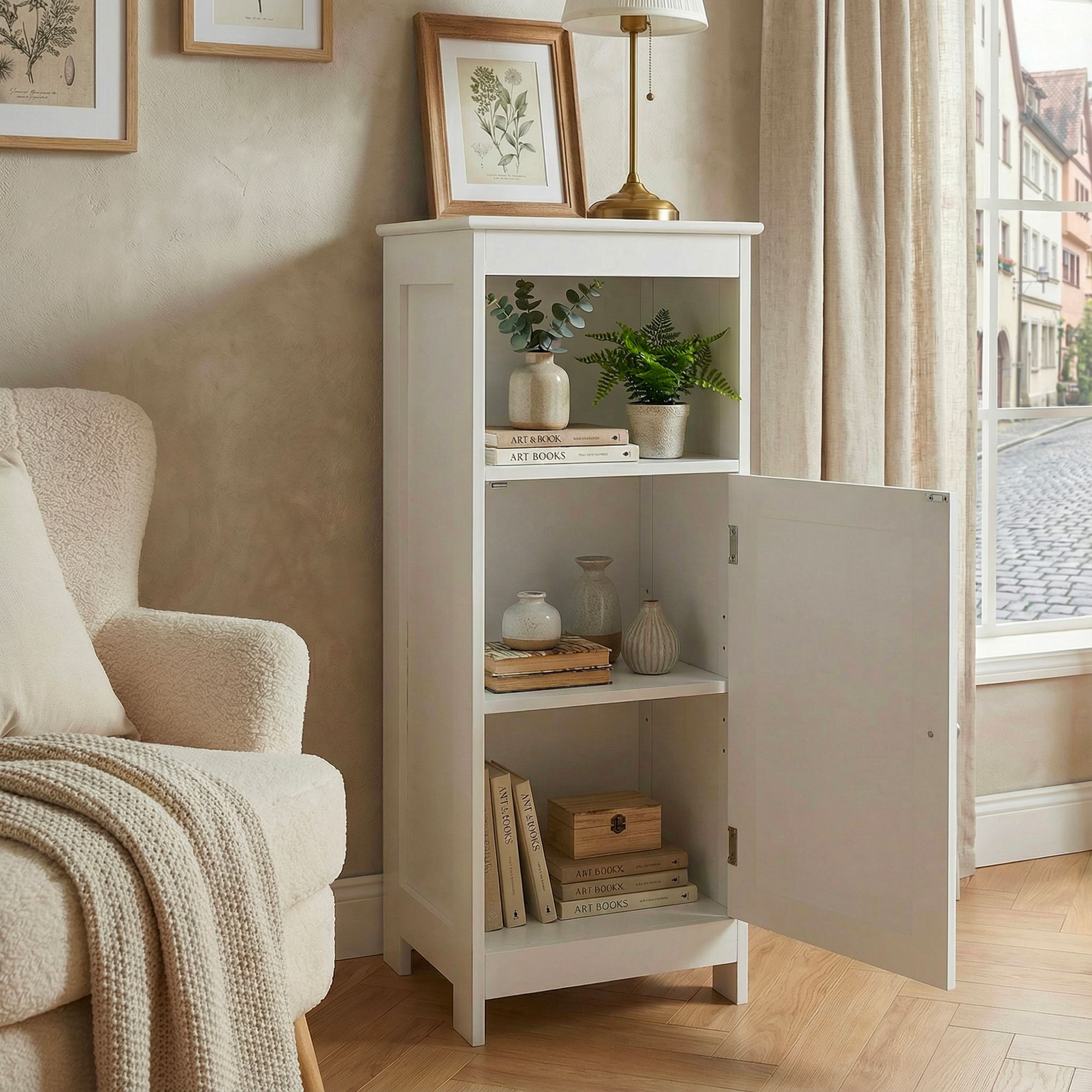 Standregal Weiß 80cm Nischenregal Tür & Ablage Wiener Geflecht – Bild 5