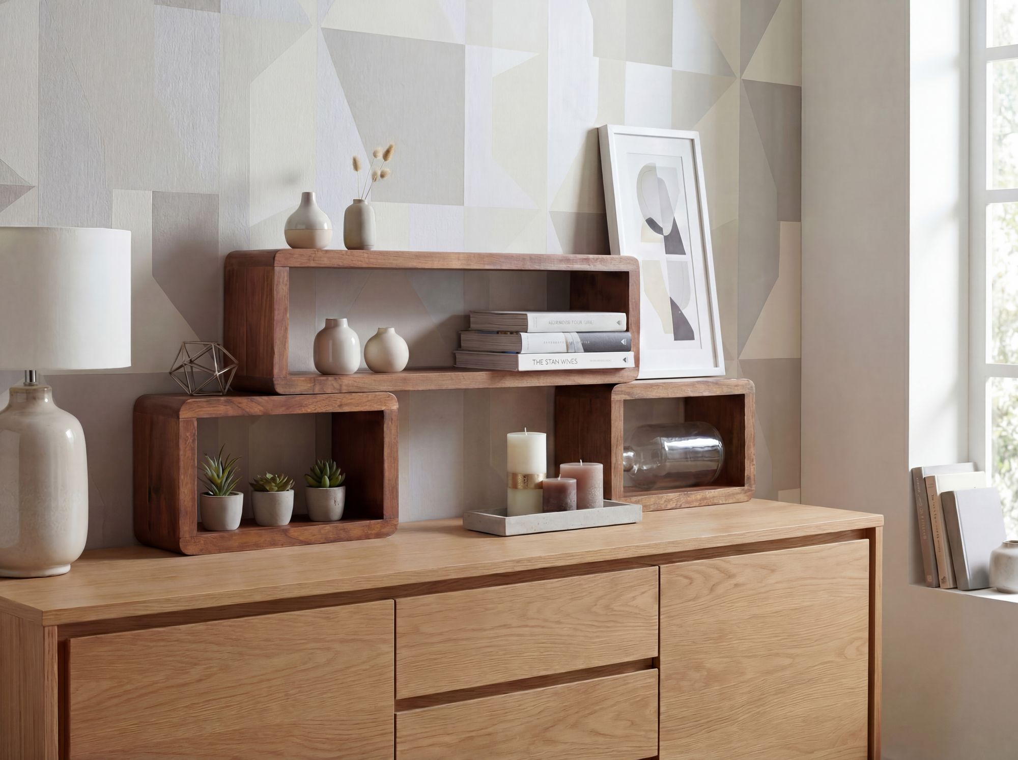 Standregal 3er Set Sheesham Massivholz Braun Rechteckig – Bild 3