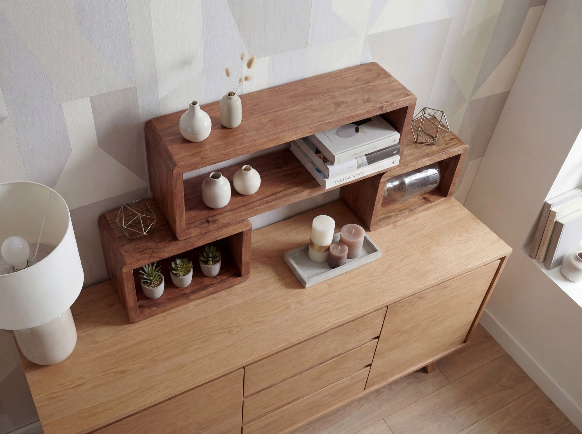 Standregal 3er Set Sheesham Massivholz Braun Rechteckig – Bild 5
