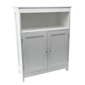 Standregal Weiß 80cm – Stauraumregal 2 Schranktüren im Rattan Design