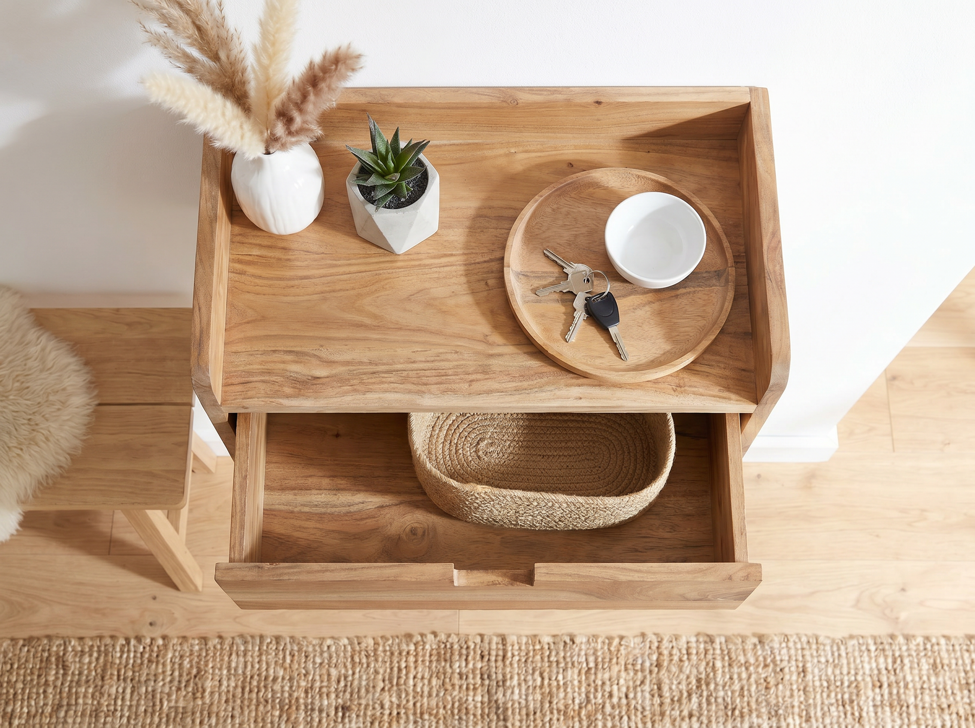Wandregal Akazie Massivholz 45x30cm Schwebendes Regal mit Schublade – Bild 5