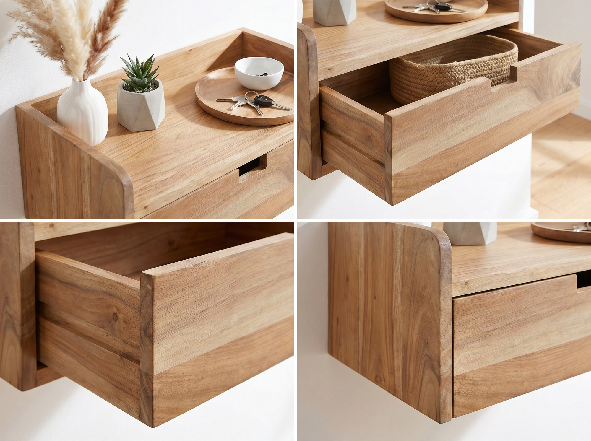 Wandregal Akazie Massivholz 45x30cm Schwebendes Regal mit Schublade – Bild 6