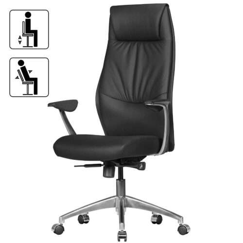 Bürostuhl Echtleder Schwarz Schreibtischstuhl X-XL 120kg Synchronmechanik Chefsessel Kopfstütze hoch – Bild 3