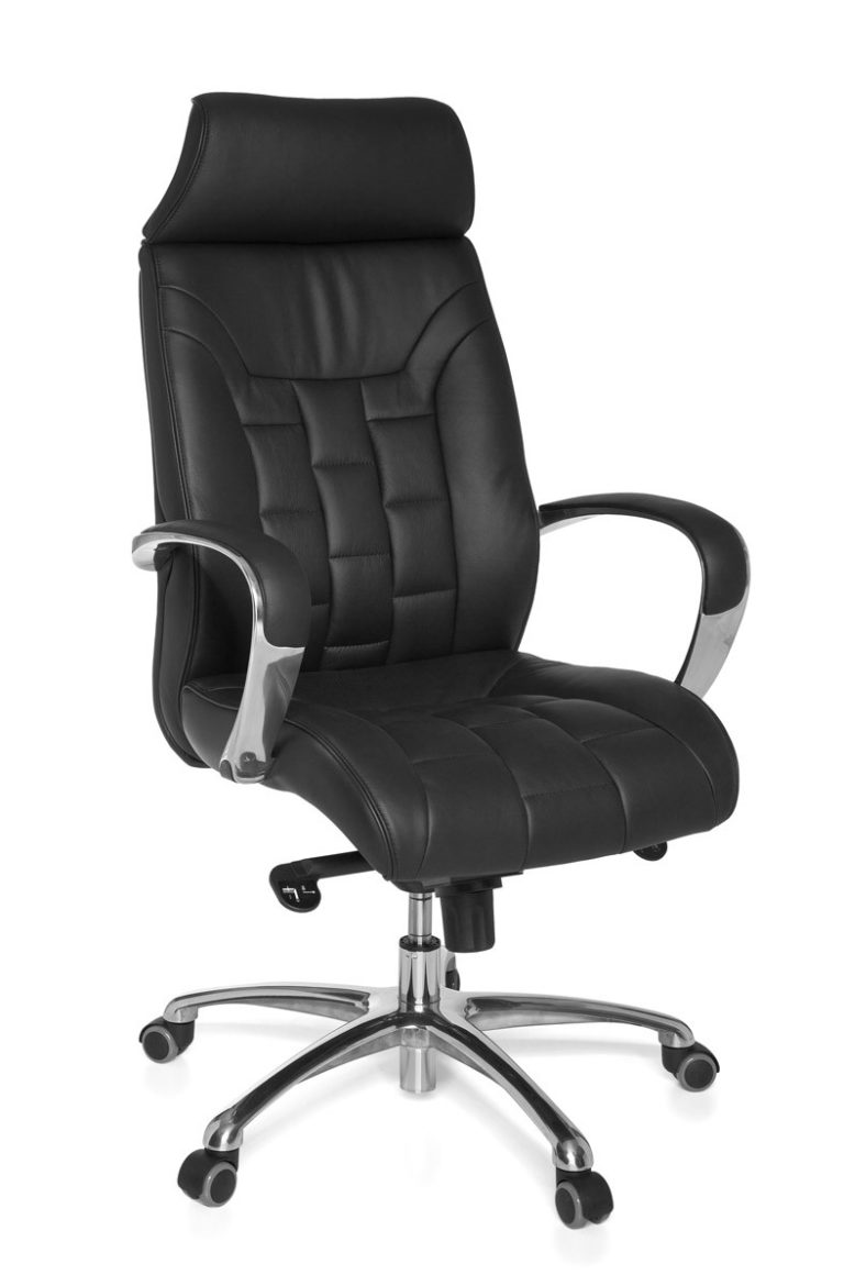 Bürostuhl Echtleder schwarz bis 120kg Schreibtischstuhl Wippfunktion Chefsessel Armlehnen Drehstuhl X-XL